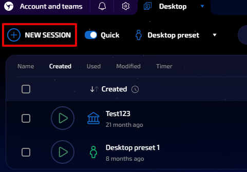 Create a new session